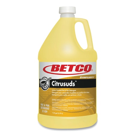 Betco Symplicty Citrusuds Manual Dishwashing Detergent, Lemon Scent, 1 gal Bottle, 4PK 21090400